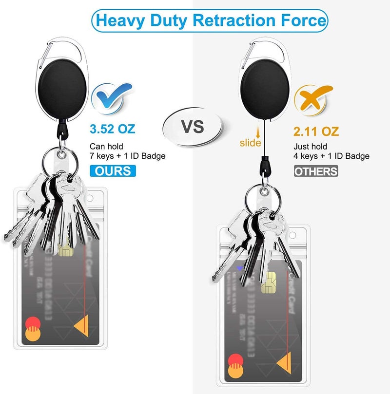 JIKIOU Retractable Badge Reel with Carabiner Belt Clip and Key Ring for ID Card Key Keychain Badge Holder Black 3 Pack - Image 5